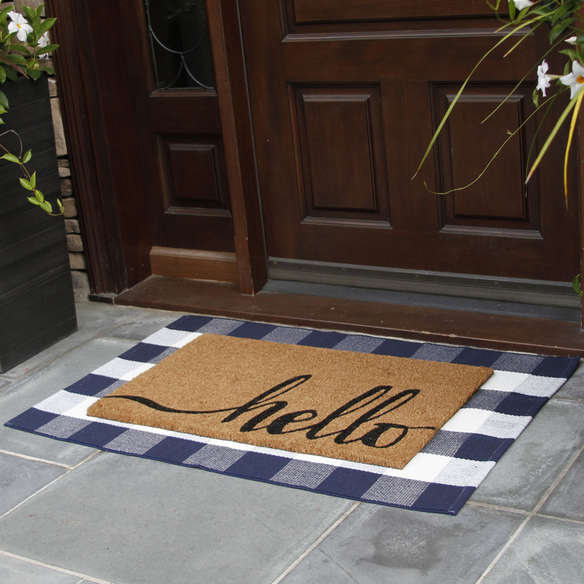 Buffalo Plaid Rug Layered Doormat Checkerboard Rug Black and White