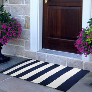 Blue and White Outdoor Rug 3'x 5' Washable Rugs Front Door Mat Front Porch  Rug Cotton Striped Rug Indoor/Outdoor Rugs Layered Doormats Front Door