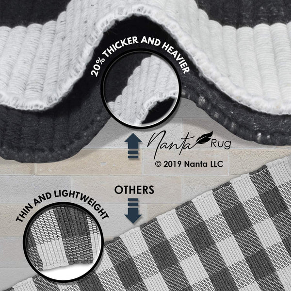 Cotton Black & White Buffalo Plaid Runner Rug Symmetric Pattern 2' x 6'