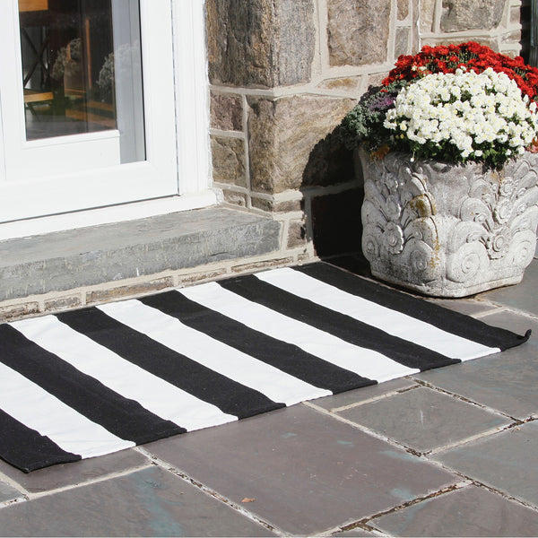 Cotton Black & White Striped Area Rug 3' x 5'