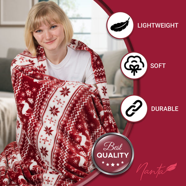 Fleece Blanket With Adorable Pouch (Red Nordic)
